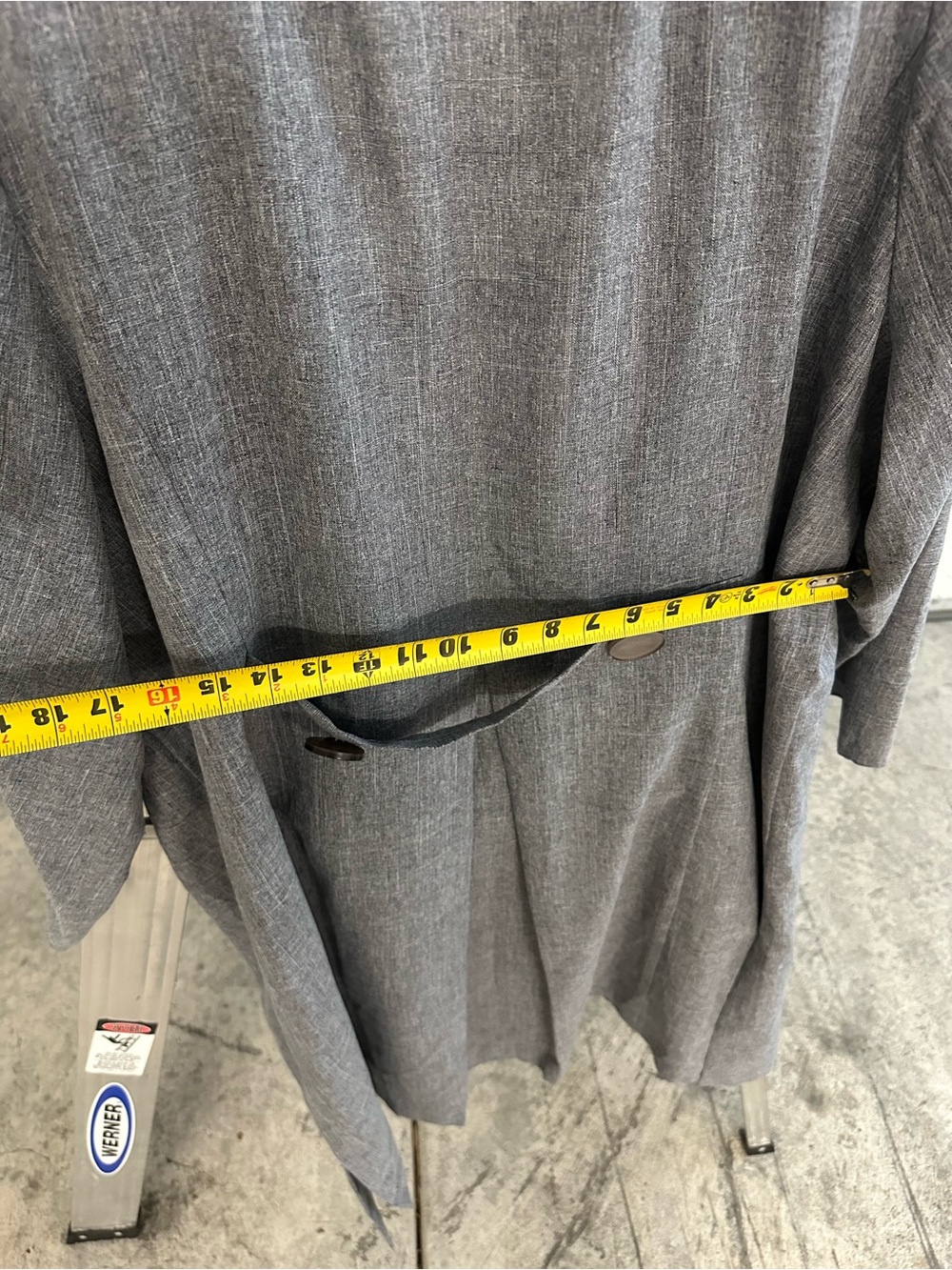 Allison Woods Gray Longline Trench Coat with Notched Collar - Picture 6 of 6